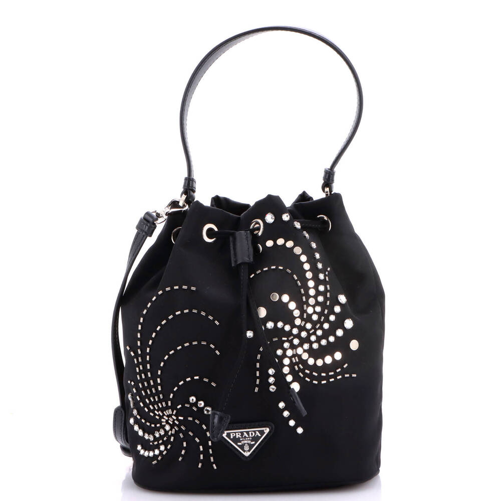 Prada Mini Top Handle Bucket Bag Bead Embellished Re-Nylon